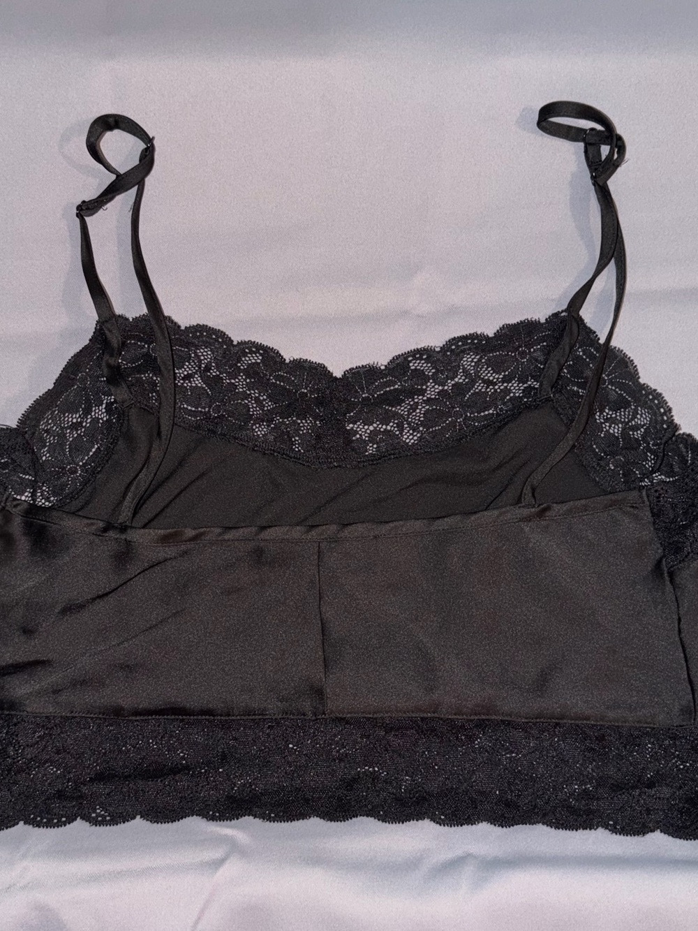 Black Lace-Trim Satin Camisole - Picture 2 of 4